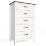 Farmhouse Dresser for Bedroom, Tall Wood Dresser with 5 Drawer, Chest of Drawers with Metal Handle for Living Room, Hallway, Closet - Gray Desktop