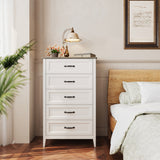 Farmhouse Dresser for Bedroom, Tall Wood Dresser with 5 Drawer, Chest of Drawers with Metal Handle for Living Room, Hallway, Closet - Gray Desktop