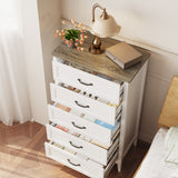 Farmhouse Dresser for Bedroom, Tall Wood Dresser with 5 Drawer, Chest of Drawers with Metal Handle for Living Room, Hallway, Closet - Gray Desktop