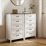 Farmhouse Dresser for Bedroom, Tall Wood Dresser with 5 Drawer, Chest of Drawers with Metal Handle for Living Room, Hallway, Closet - Gray Desktop