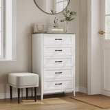 Farmhouse Dresser for Bedroom, Tall Wood Dresser with 5 Drawer, Chest of Drawers with Metal Handle for Living Room, Hallway, Closet - Gray Desktop