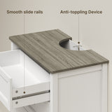 Farmhouse Dresser for Bedroom, Tall Wood Dresser with 5 Drawer, Chest of Drawers with Metal Handle for Living Room, Hallway, Closet - Gray Desktop