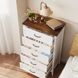 Farmhouse Dresser for Bedroom, Tall Wood Dresser with 5 Drawer, Chest of Drawers with Metal Handle for Living Room, Hallway, Closet - Retro Desktop