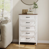 Asofer 5-Drawer Dresser for Bedroom, Modern Wood Chest with Metal Handle for Bedroom, Living Room
