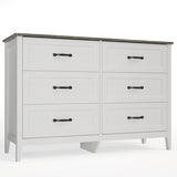Farmhouse Dresser for Bedroom, 47.2" Wide 6 Drawer Dresser Storage Organizer, Wood Chest of Drawers for Bedroom, TV Stand for 50 inch TV, for Living Room, Hallway - Gray Desktop