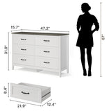 Farmhouse Dresser for Bedroom, 47.2" Wide 6 Drawer Dresser Storage Organizer, Wood Chest of Drawers for Bedroom, TV Stand for 50 inch TV, for Living Room, Hallway - Gray Desktop