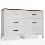 Farmhouse Dresser for Bedroom, 47.2" Wide 6 Drawer Dresser Storage Organizer, Wood Chest of Drawers for Bedroom, TV Stand for 50 inch TV, for Living Room, Hallway - Retro Desktop