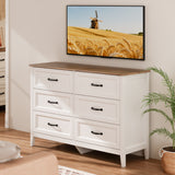 Farmhouse Dresser for Bedroom, 47.2" Wide 6 Drawer Dresser Storage Organizer, Wood Chest of Drawers for Bedroom, TV Stand for 50 inch TV, for Living Room, Hallway - Retro Desktop