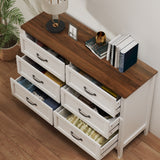 Farmhouse Dresser for Bedroom, 47.2" Wide 6 Drawer Dresser Storage Organizer, Wood Chest of Drawers for Bedroom, TV Stand for 50 inch TV, for Living Room, Hallway - Retro Desktop