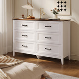 Farmhouse Dresser for Bedroom, 47.2" Wide 6 Drawer Dresser Storage Organizer, Wood Chest of Drawers for Bedroom, TV Stand for 50 inch TV, for Living Room, Hallway - Retro Desktop