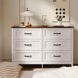 Farmhouse Dresser for Bedroom, 47.2" Wide 6 Drawer Dresser Storage Organizer, Wood Chest of Drawers for Bedroom, TV Stand for 50 inch TV, for Living Room, Hallway - Retro Desktop