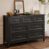Asofer Dresser for Bedroom, 7-Drawer Black Dresser Cabinet with Metal Handle