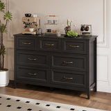 Asofer Dresser for Bedroom, 7-Drawer Black Dresser Cabinet with Metal Handle