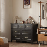 Asofer Dresser for Bedroom, 7-Drawer Black Dresser Cabinet with Metal Handle