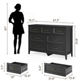 Asofer Dresser for Bedroom, 7-Drawer Black Dresser Cabinet with Metal Handle