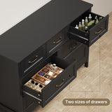 Asofer Dresser for Bedroom, 7-Drawer Black Dresser Cabinet with Metal Handle