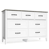 Asofer Dresser for Bedroom, 7-Drawer White Dresser Cabinet with Metal Handle, Gray countertop