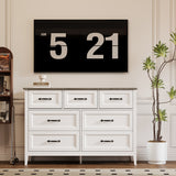 Asofer Dresser for Bedroom, 7-Drawer White Dresser Cabinet with Metal Handle, Gray countertop