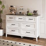 Asofer Dresser for Bedroom, 7-Drawer White Dresser Cabinet with Metal Handle, Gray countertop