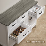 Asofer Dresser for Bedroom, 7-Drawer White Dresser Cabinet with Metal Handle, Gray countertop