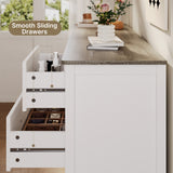 Asofer Dresser for Bedroom, 7-Drawer White Dresser Cabinet with Metal Handle, Gray countertop