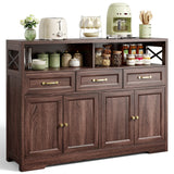 Noelse Coffee Bar Cabinet with Storage and Charging Station, Kitchen Buffet Sideboard Cabinet, 3 Drawers Farmhouse Coffee Station with Adjustable Shelf, Dark Brown
