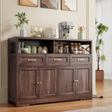 Noelse Coffee Bar Cabinet with Storage and Charging Station, Kitchen Buffet Sideboard Cabinet, 3 Drawers Farmhouse Coffee Station with Adjustable Shelf, Dark Brown