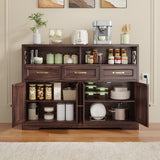 Noelse 51" Buffet Sideboard Cabinet with Storage, Kitchen Storage Cabinet with Drawer, Wood Coffee Bar with Adjustable Shelves and Charge Station, for Living Room, Dining Room, Dark Brown