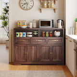 Noelse Coffee Bar Cabinet with Storage and Charging Station, Kitchen Buffet Sideboard Cabinet, 3 Drawers Farmhouse Coffee Station with Adjustable Shelf, Dark Brown