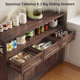 Noelse Coffee Bar Cabinet with Storage and Charging Station, Kitchen Buffet Sideboard Cabinet, 3 Drawers Farmhouse Coffee Station with Adjustable Shelf, Dark Brown