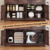 Noelse Coffee Bar Cabinet with Storage and Charging Station, Kitchen Buffet Sideboard Cabinet, 3 Drawers Farmhouse Coffee Station with Adjustable Shelf, Dark Brown