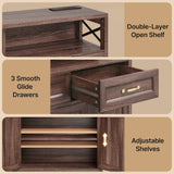 Noelse Coffee Bar Cabinet with Storage and Charging Station, Kitchen Buffet Sideboard Cabinet, 3 Drawers Farmhouse Coffee Station with Adjustable Shelf, Dark Brown