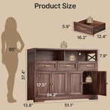 Noelse Coffee Bar Cabinet with Storage and Charging Station, Kitchen Buffet Sideboard Cabinet, 3 Drawers Farmhouse Coffee Station with Adjustable Shelf, Dark Brown