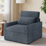 Noelse Sleeper Chair for Small Spaces, 3-in-1 Convertible Sofa Bed Chair, Pull Out Chair Bed with Storage Side Pockets, Corduroy Fabric, Dark Gray