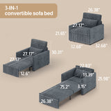 Noelse Sleeper Chair for Small Spaces, 3-in-1 Convertible Sofa Bed Chair, Pull Out Chair Bed with Storage Side Pockets, Corduroy Fabric, Dark Gray