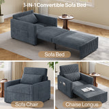 Noelse Sleeper Chair for Small Spaces, 3-in-1 Convertible Sofa Bed Chair, Pull Out Chair Bed with Storage Side Pockets, Corduroy Fabric, Dark Gray