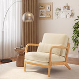 Solid Wood Arm Chair with Wood Frame and Pillow, Fabric Upholstered Armchair Comfort Reading Chair Lounge Chair for Living Room Bedroom Guest Room - Beige