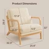 Solid Wood Arm Chair with Wood Frame and Pillow, Fabric Upholstered Armchair Comfort Reading Chair Lounge Chair for Living Room Bedroom Guest Room - Beige
