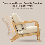 Solid Wood Arm Chair with Wood Frame and Pillow, Fabric Upholstered Armchair Comfort Reading Chair Lounge Chair for Living Room Bedroom Guest Room - Beige