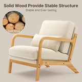 Solid Wood Arm Chair with Wood Frame and Pillow, Fabric Upholstered Armchair Comfort Reading Chair Lounge Chair for Living Room Bedroom Guest Room - Beige