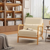 Solid Wood Arm Chair with Wood Frame and Pillow, Fabric Upholstered Armchair Comfort Reading Chair Lounge Chair for Living Room Bedroom Guest Room - Beige