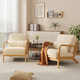 Solid Wood Arm Chair with Wood Frame and Pillow, Fabric Upholstered Armchair Comfort Reading Chair Lounge Chair for Living Room Bedroom Guest Room - Beige