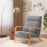 Mid-Century Modern Accent Chair, Solid Wood Arm Chair with Wood Frame and Pillow, Fabric Upholstered Armchair Comfort Reading Chair Lounge Chair for Living Room Bedroom Guest Room - Grey