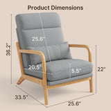 Mid-Century Modern Accent Chair, Solid Wood Arm Chair with Wood Frame and Pillow, Fabric Upholstered Armchair Comfort Reading Chair Lounge Chair for Living Room Bedroom Guest Room - Grey