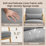 Mid-Century Modern Accent Chair, Solid Wood Arm Chair with Wood Frame and Pillow, Fabric Upholstered Armchair Comfort Reading Chair Lounge Chair for Living Room Bedroom Guest Room - Grey