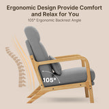 Mid-Century Modern Accent Chair, Solid Wood Arm Chair with Wood Frame and Pillow, Fabric Upholstered Armchair Comfort Reading Chair Lounge Chair for Living Room Bedroom Guest Room - Grey