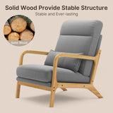 Mid-Century Modern Accent Chair, Solid Wood Arm Chair with Wood Frame and Pillow, Fabric Upholstered Armchair Comfort Reading Chair Lounge Chair for Living Room Bedroom Guest Room - Grey