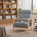 Mid-Century Modern Accent Chair, Solid Wood Arm Chair with Wood Frame and Pillow, Fabric Upholstered Armchair Comfort Reading Chair Lounge Chair for Living Room Bedroom Guest Room - Grey