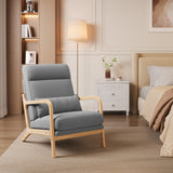 Mid-Century Modern Accent Chair, Solid Wood Arm Chair with Wood Frame and Pillow, Fabric Upholstered Armchair Comfort Reading Chair Lounge Chair for Living Room Bedroom Guest Room - Grey
