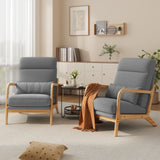 Mid-Century Modern Accent Chair, Solid Wood Arm Chair with Wood Frame and Pillow, Fabric Upholstered Armchair Comfort Reading Chair Lounge Chair for Living Room Bedroom Guest Room - Grey